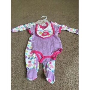 Buster Brown Baby Girls 3-Piece Set Shirt Footed Pajama Set Size 3/6 Months